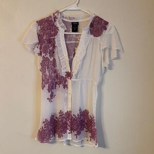 Vanity Ivory Blouse with Plum Floral Design